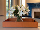 Luxury serving tray - Cooper Leather Tray with premium leather and hand-stitched handles for sophisticated entertaining