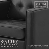 Black Tufted Leather Club Chair | Single Seater Mid-Century Modern