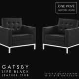 Black Tufted Leather Club Chair | Single Seater Mid-Century Modern