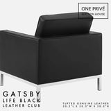 Black Tufted Leather Club Chair | Single Seater Mid-Century Modern