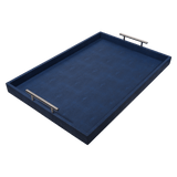 Discover the Canaan Shagreen Serving Tray from One Preevay—a luxurious tray crafted with sea blue exotic embossed leather and nickel hardware. Available in three sizes: 17"x10", 20"x13", and 23"x15". Elevate your entertaining experience with sophistication and style. Order for the gifts you need