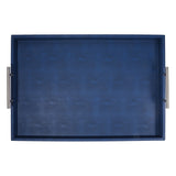 Discover the Canaan Shagreen Serving Tray from One Preevay—a luxurious tray crafted with sea blue exotic embossed leather and nickel hardware. Available in three sizes: 17"x10", 20"x13", and 23"x15". Elevate your entertaining experience with sophistication and style. Order now.......
