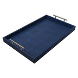 Discover the Canaan Shagreen Serving Tray from One Preevay—a luxurious tray crafted with sea blue exotic embossed leather and nickel hardware. Available in three sizes: 17"x10", 20"x13", and 23"x15". Elevate your entertaining experience with sophistication and style. Order now all three for your family.