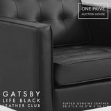 Black Tufted Leather Club Chair | Single Seater Mid-Century Modern