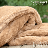 World's First Weighted Faux Rabbit Fur Blanket | Botero Collection | 20lbs Queen | Mocha Brown