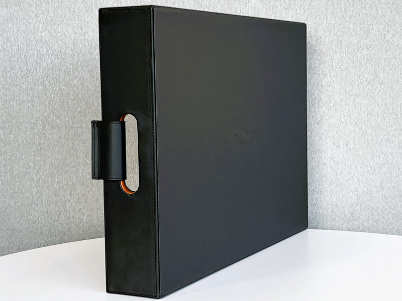 Luxury serving tray - Cooper Black Leather Tray with premium leather and hand-stitched handles for sophisticated entertaining 3 Inch Deep underside 