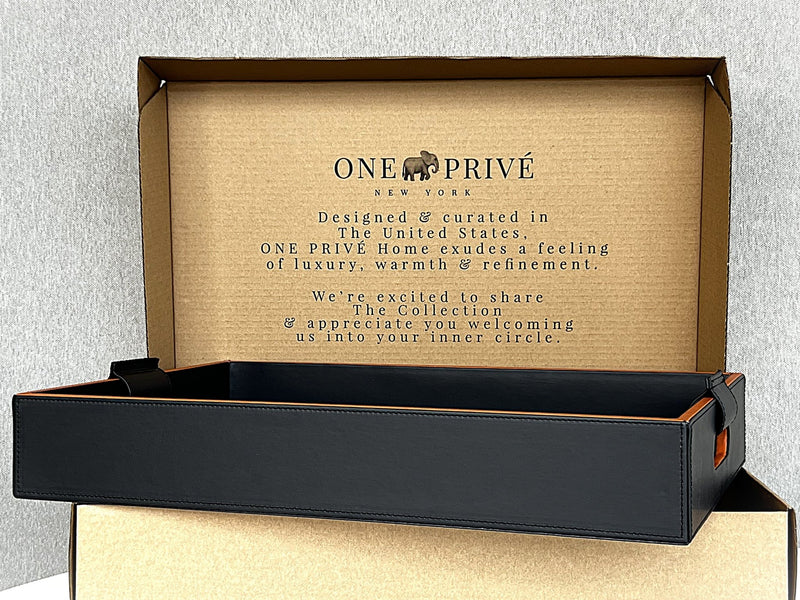 Cooper Black Hand-Stitched Premium Leather Serving Tray - One Preevay