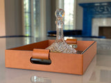 Luxury serving tray - Cooper Leather Tray with premium leather and hand-stitched handles for sophisticated entertaining all day and night 