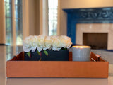 Luxury serving tray - Cooper Leather Tray with premium leather and hand-stitched handles for sophisticated entertaining with Flowers 