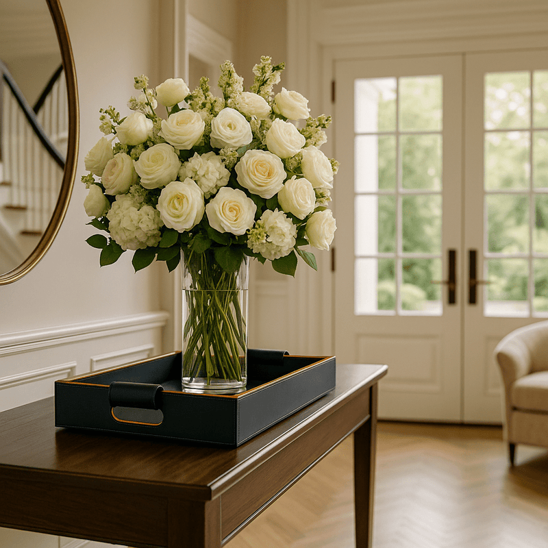 Cooper Black Hand-Stitched Premium Leather Serving Tray - One Preevay