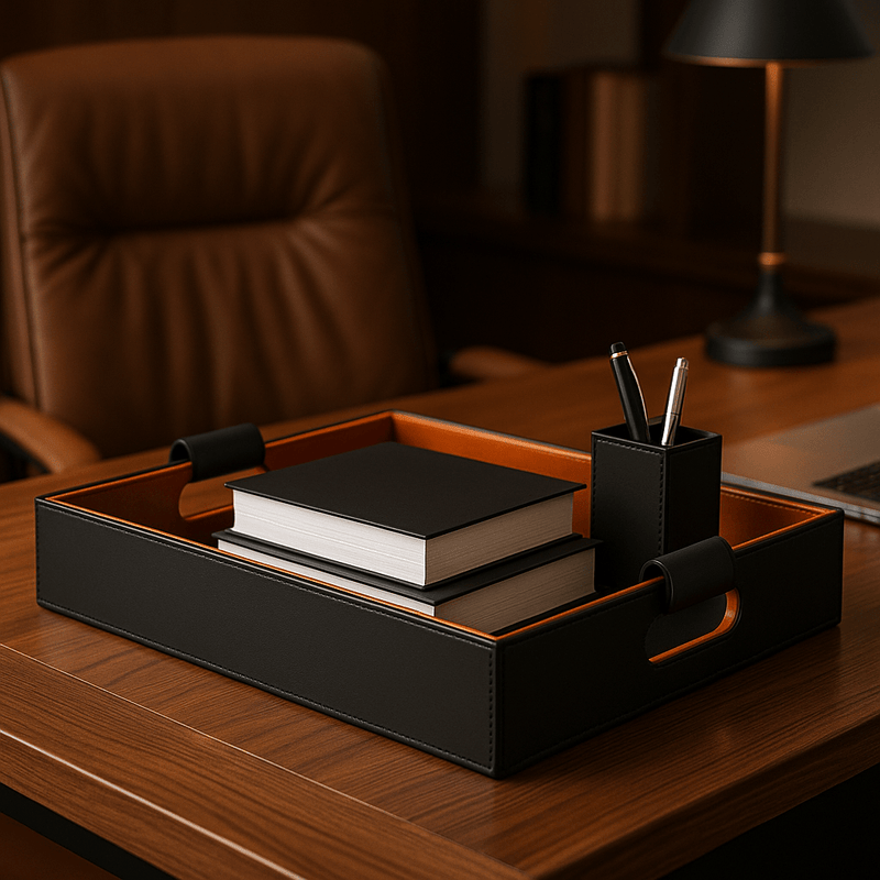 Cooper Black Hand-Stitched Premium Leather Serving Tray - One Preevay