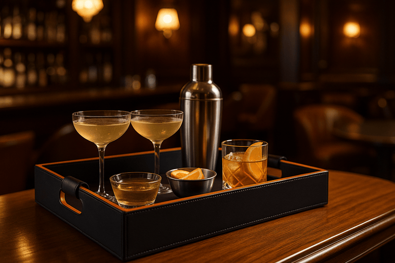 Cooper Black Hand-Stitched Premium Leather Serving Tray - One Preevay