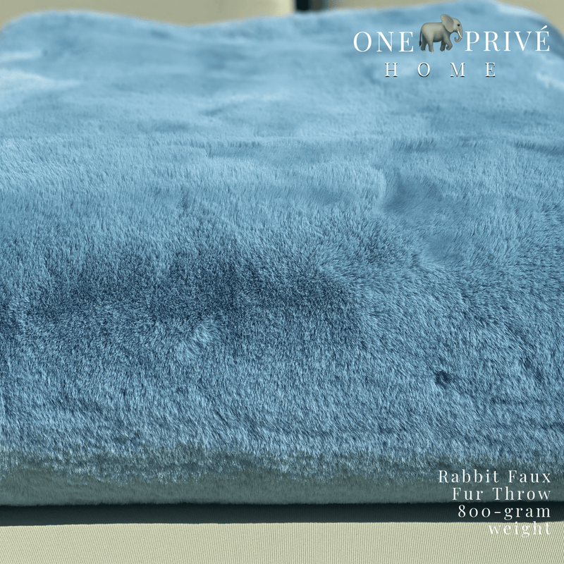 Indulge in the epitome of luxury with the One Preevay Faux Rabbit Fur Throw in Yacht Blue. Inspired by the elegance of Fernando Botero and crafted from ultra-premium faux rabbit fur. Hypoallergenic, cruelty-free, and lined with elegant velvet for refined warmth and sophistication. 800gsm, 50x60 inches. ultra plush 
