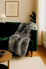 Botero-Inspired ONE Preevay Faux Fur Throw - Fox & Mink - Ultra-Plush 1200gsm | Blended Black
