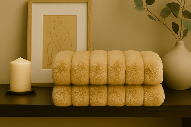 onepreevay_beige-ribbed-faux-rabbit-velvet-blanket-twin-or-queen folded