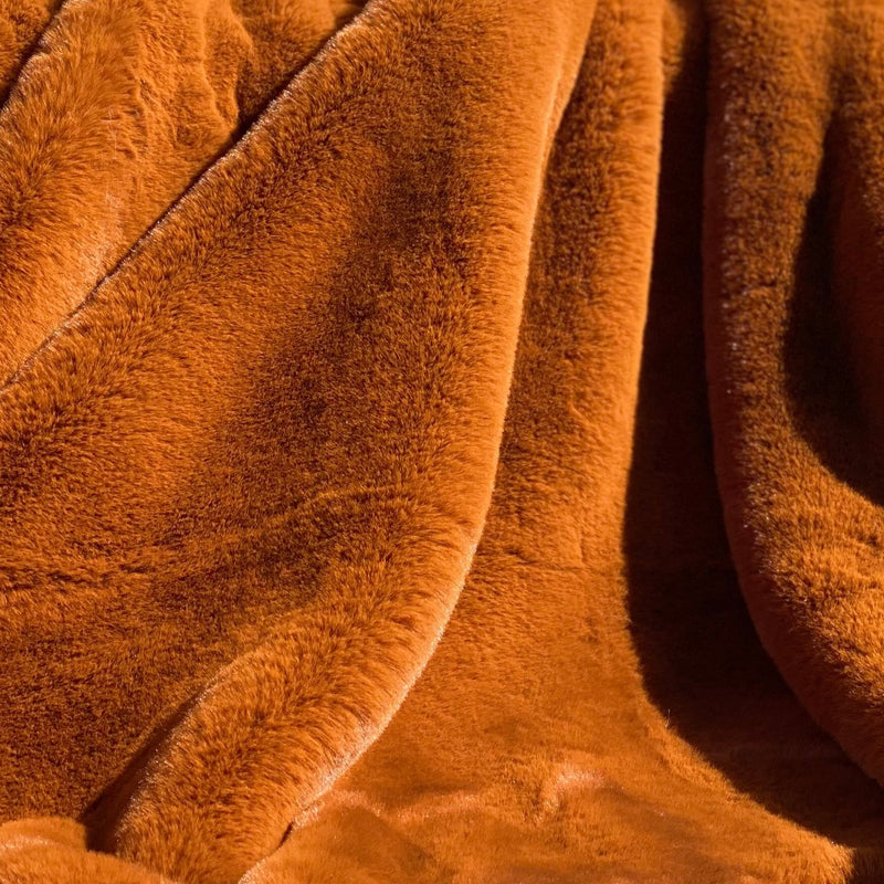 Experience luxury redefined ONE Preevay's Faux Rabbit Fur Throw in Coco Brown. Inspired by Fernando Botero and crafted from Ultra Premium Faux Rabbit Fur. Hypoallergenic, cruelty-free, and lined with elegant velvet for refined warmth  sophistication. 800gsm 50x60 inches
