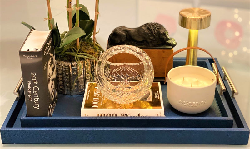 Discover the Canaan Shagreen Serving Tray from One Preevay—a luxurious tray crafted with sea blue exotic embossed leather and nickel hardware. Available in three sizes: 17"x10", 20"x13", and 23"x15". Elevate your entertaining experience with sophistication and style. Order now.
