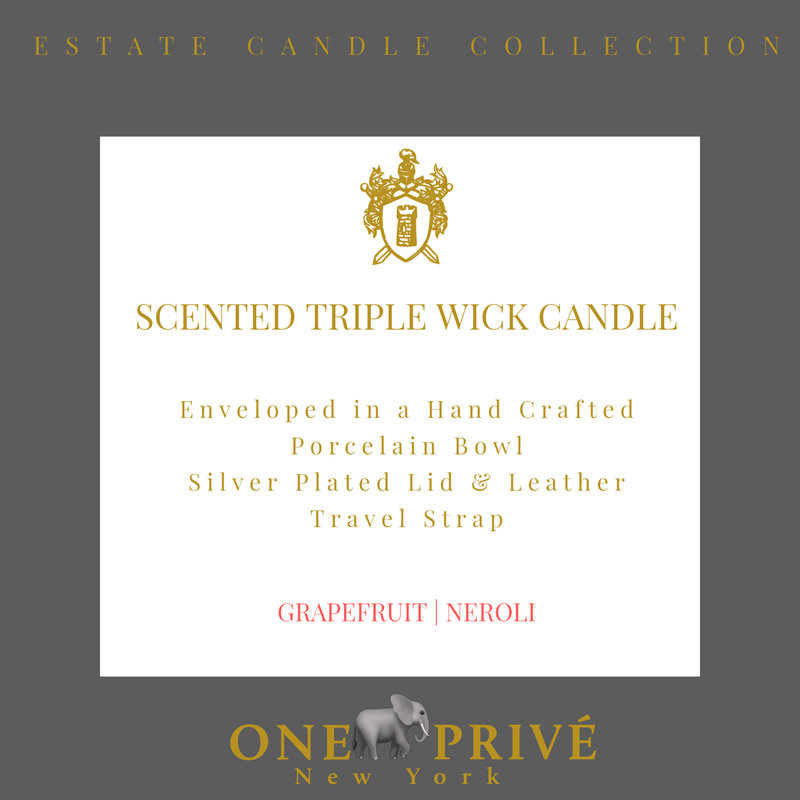 Discover the Grapefruit Neroli Perfumed Estate Candle from One Preevay. Handcrafted with premium essential oils and soy wax, it features a porcelain bowl with a silver-plated lid and leather strap. Enjoy the aromatic fusion of grapefruit and neroli. Order now to elevate your ambiance.....
