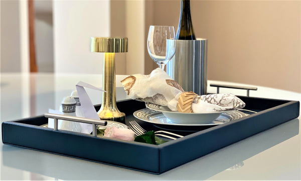 Discover the Porsche-Style Pierre Navy Leather Tray from One Preevay. Handcrafted with premium navy leather and nickel hardware, this limited edition tray exudes style and sophistication. Elevate your entertaining experience. Order today.


Pierre Hand Stitched Premium Leather Hotel Tray in Navy Blue with Nickel Hardware