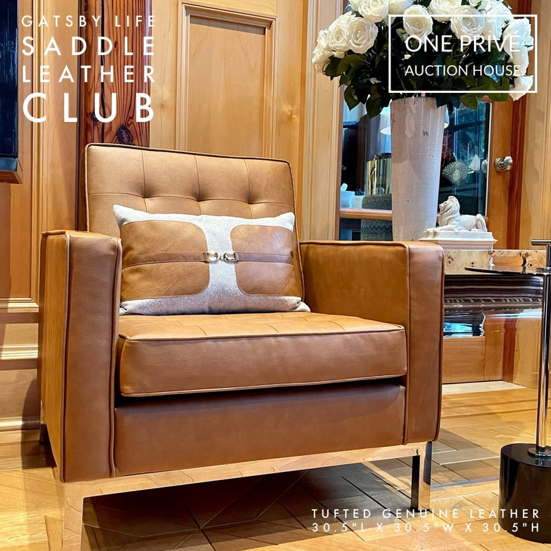 Eames Inspired | Gatsby Club Chair | Mid-Century Tufted Saddle Leather | One Preevay Elevate your space with One Preevay's The Gatsby Club Chair Mid-Century Genuine Leather Saddle Club, inspired by Eames, Saarinen & Jacobsen. Luxury.