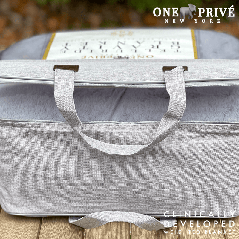 Experience luxurious relaxation with One Preevay's world's first weighted faux rabbit fur blanket, inspired by Fernando Botero. Clinically developed, 20lbs, hypoallergenic the bag.