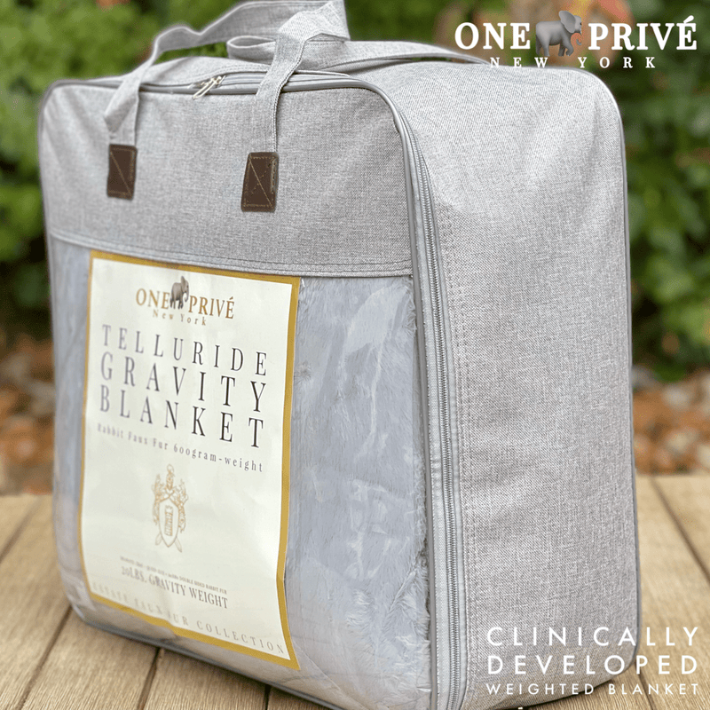 Experience luxurious relaxation with One Preevay's world's first weighted faux rabbit fur blanket, inspired by Fernando Botero. Clinically developed, 20lbs, hypoallergenic the bag 
