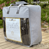 Experience luxurious relaxation with the One Preevay Luxury Home Furnishings, world's first weighted faux rabbit fur blanket, inspired by Fernando Botero. Clinically developed, 20lbs, queen size, and hypoallergenic. Exceptional Value 