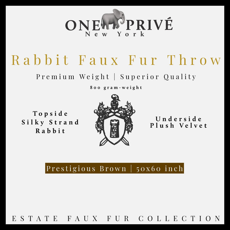 Experience luxury redefined with ONE Preevay's Faux Rabbit Fur Throw in Coco Brown. Inspired by Fernando Botero and crafted from Ultra Premium Faux Rabbit Fur. Hypoallergenic, cruelty-free, and lined with elegant velvet for refined warmth and sophistication. 