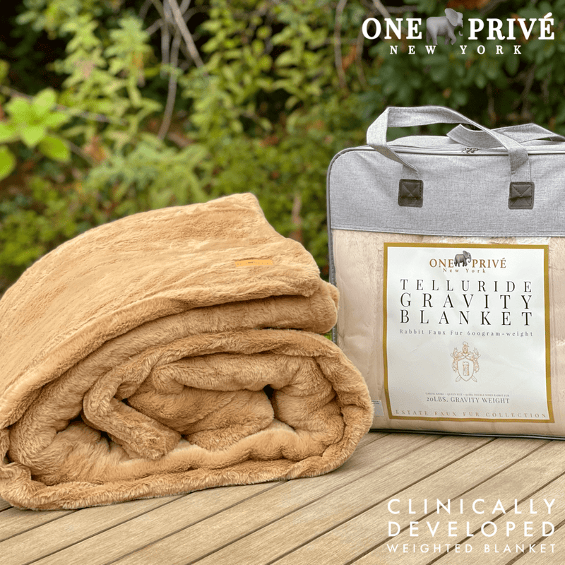 World's First Weighted Faux Rabbit Fur Blanket | Botero Collection | 20lbs Queen | Mocha Brown