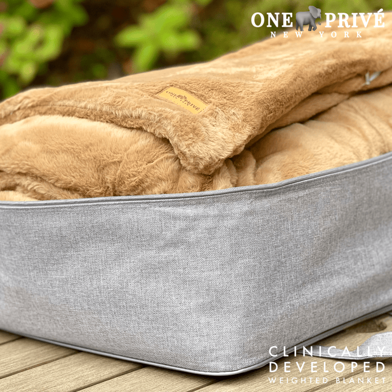 World's First Weighted Faux Rabbit Fur Blanket | Botero Collection | 20lbs Queen | Mocha Brown