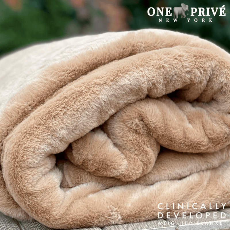 World's First Weighted Faux Rabbit Fur Blanket | Botero Collection | 20lbs Queen | Mocha Brown