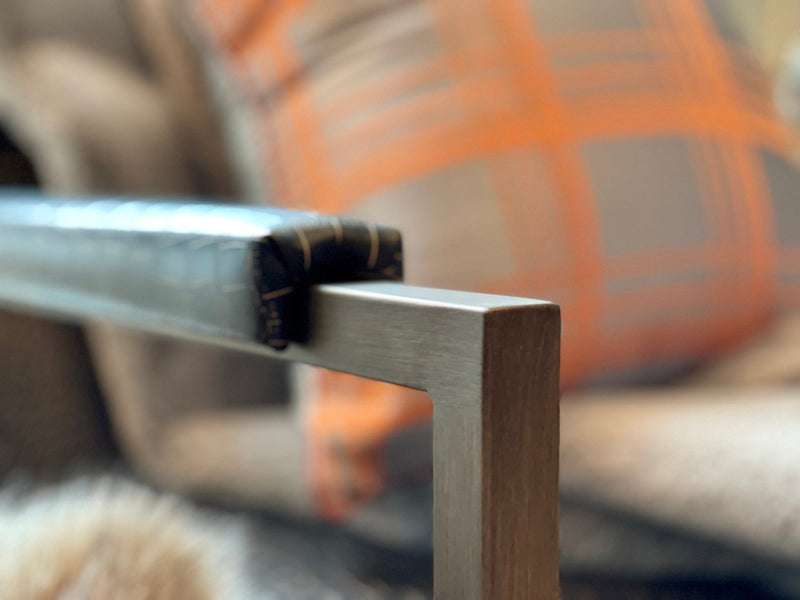 St. Charles Club Seating | Bronze Brushed Contemporary Frame | Embossed Brown Leather