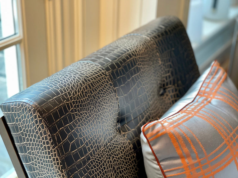 St. Charles Club Seating | Bronze Brushed Contemporary Frame | Embossed Brown Leather