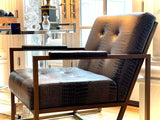 St. Charles Club Seating | Bronze Brushed Contemporary Frame | Embossed Brown Leather