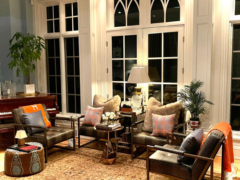 St. Charles Club Seating | Bronze Brushed Contemporary Frame | Embossed Brown Leather