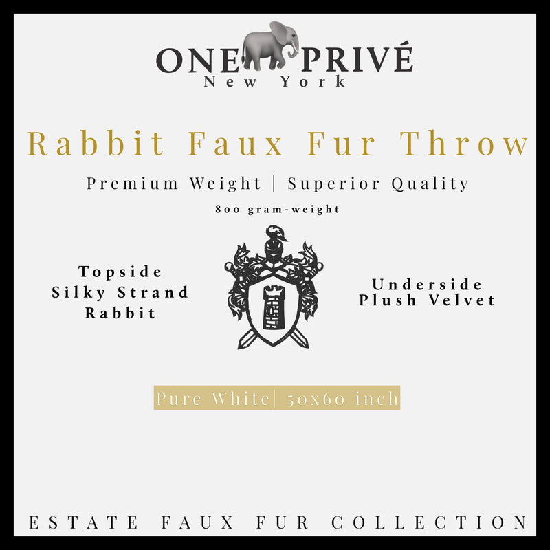 Indulge in the epitome of luxury with the One Preevay Faux Rabbit Fur Throw in Pure White. Inspired by the elegance of Fernando Botero and crafted from ultra-premium faux rabbit fur. Hypoallergenic, cruelty-free, and lined with elegant velvet for refined warmth and sophistication. 800gsm, 50x60 inches...White 
