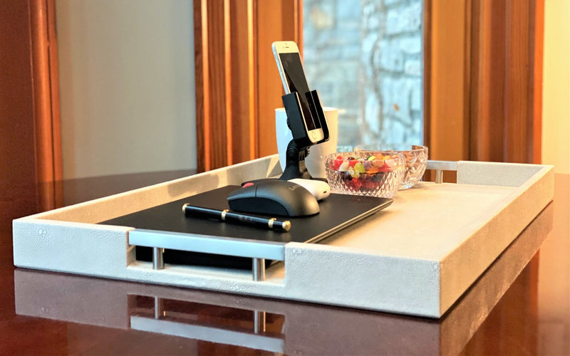 Upgrade your remote work setup with the Professional Portable Work Station from Preevay. Crafted with premium ivory shagreen leather, dual access ports, and available in three sizes (17" x 10", 20" x 13 - 23" x 15"