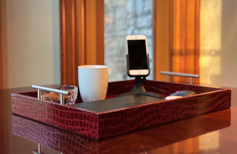 Upgrade your remote work setup with the Professional Portable Work Station in premium red embossed leather. Highly durable and lightweight, it features dual access ports for versatility and function......